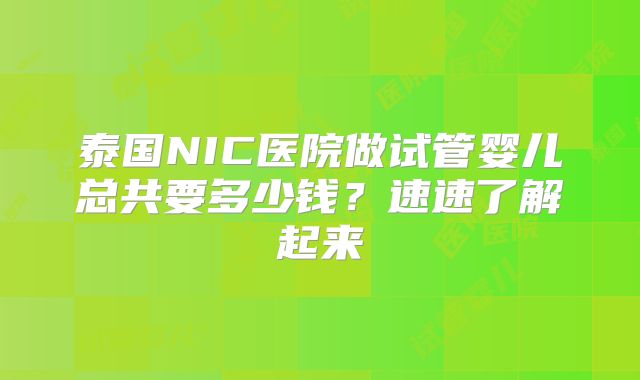 泰国NIC医院做试管婴儿总共要多少钱？速速了解起来