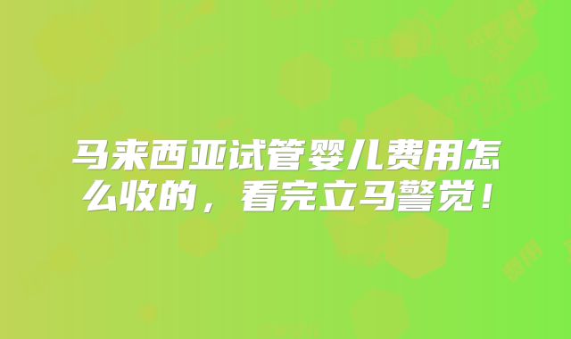 马来西亚试管婴儿费用怎么收的,看完立马警觉!