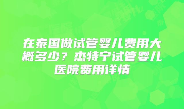 在泰国做试管婴儿费用大概多少？杰特宁试管婴儿医院费用详情