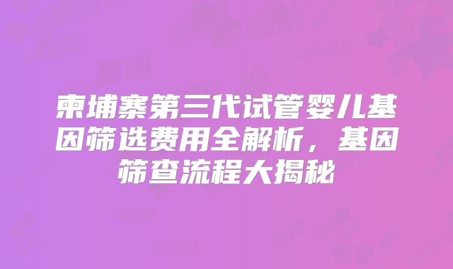 柬埔寨第三代试管婴儿基因筛选费用全解析,基因筛查流程大揭秘