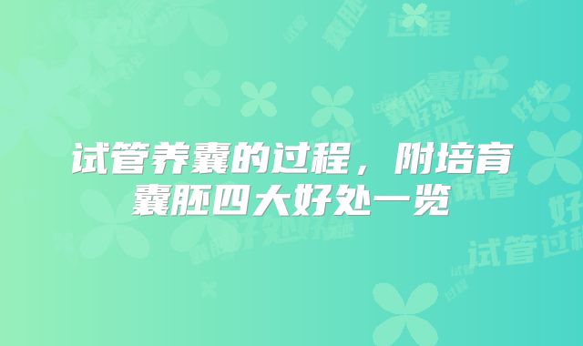 试管养囊的过程，附培育囊胚四大好处一览
