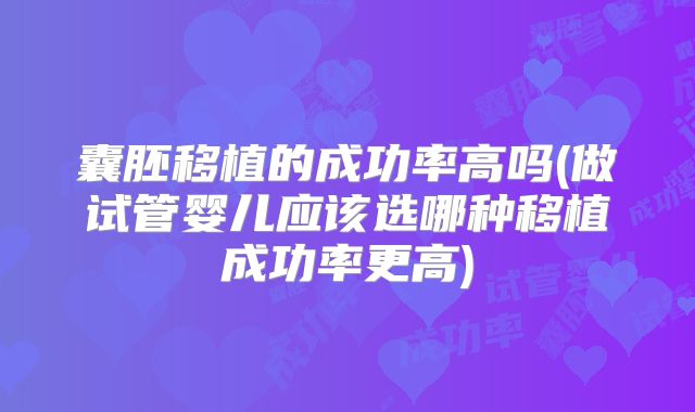 囊胚移植的成功率高吗(做试管婴儿应该选哪种移植成功率更高)