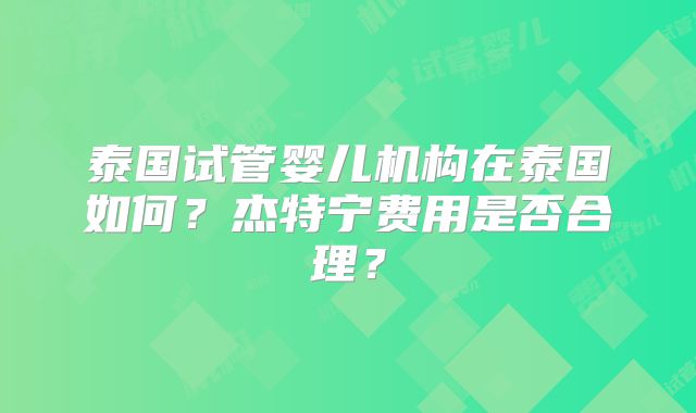 泰国试管婴儿机构在泰国如何？杰特宁费用是否合理？