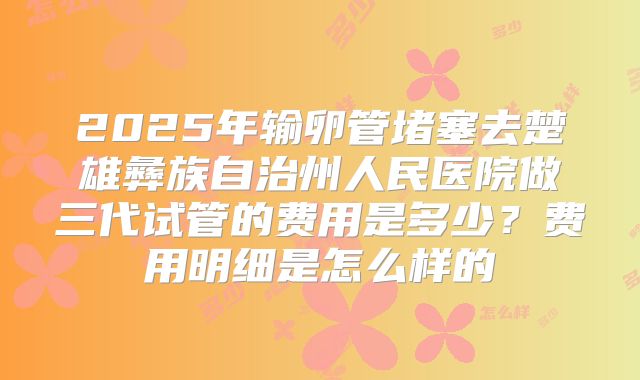 2025年输卵管堵塞去楚雄彝族自治州人民医院做三代试管的费用是多少?费用明细是怎么样的