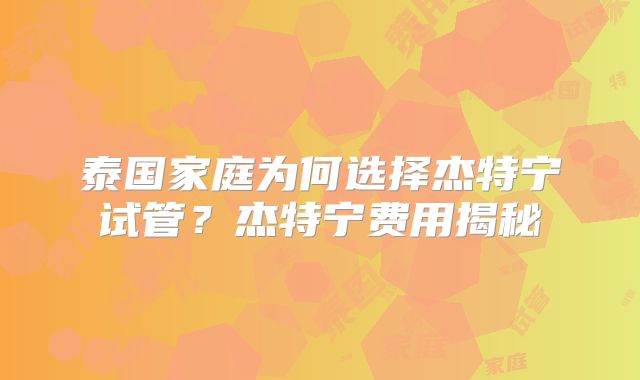 泰国家庭为何选择杰特宁试管？杰特宁费用揭秘