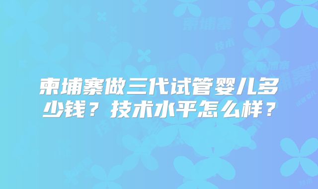 柬埔寨做三代试管婴儿多少钱？技术水平怎么样？