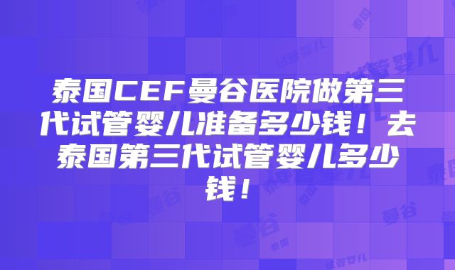 泰国CEF曼谷医院做第三代试管婴儿准备多少钱!去泰国第三代试管婴儿多少钱!