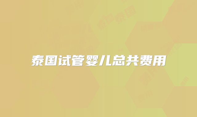 泰国试管婴儿总共费用