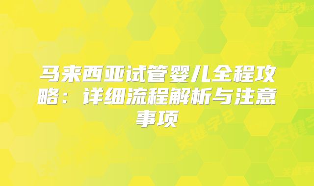 马来西亚试管婴儿全程攻略:详细流程解析与注意事项