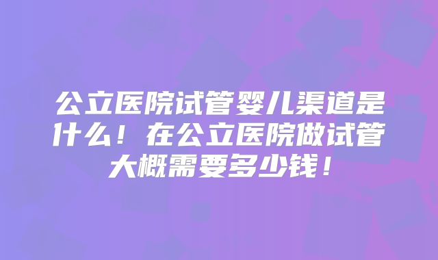 公立医院试管婴儿渠道是什么!在公立医院做试管大概需要多少钱!