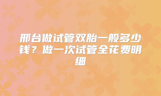 邢台做试管双胎一般多少钱？做一次试管全花费明细