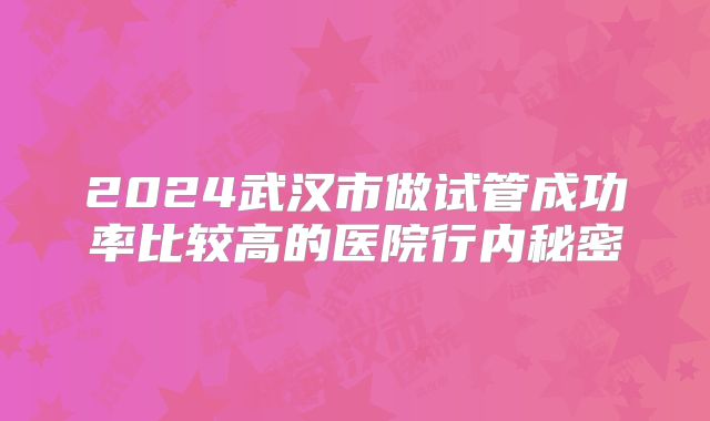 2024武汉市做试管成功率比较高的医院行内秘密