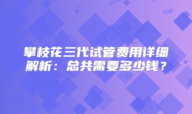 攀枝花三代试管费用详细解析:总共需要多少钱?