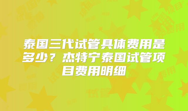 泰国三代试管具体费用是多少？杰特宁泰国试管项目费用明细