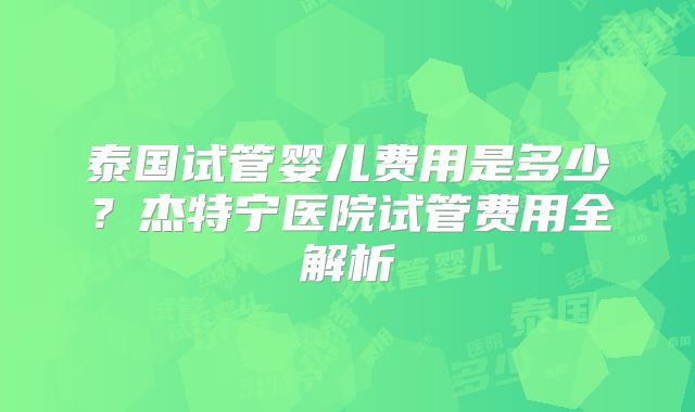 泰国试管婴儿费用是多少?杰特宁医院试管费用全解析
