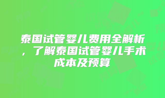 泰国试管婴儿费用全解析，了解泰国试管婴儿手术成本及预算