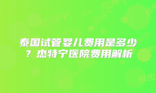 泰国试管婴儿费用是多少?杰特宁医院费用解析