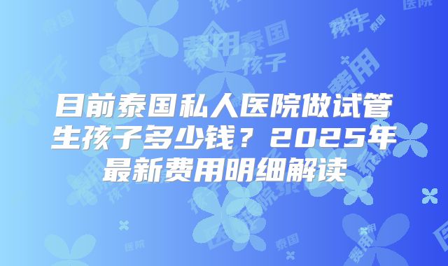 目前泰国私人医院做试管生孩子多少钱?2025年最新费用明细解读