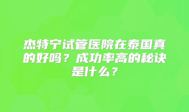 杰特宁试管医院在泰国真的好吗？成功率高的秘诀是什么？