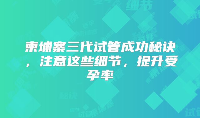 柬埔寨三代试管成功秘诀,注意这些细节,提升受孕率