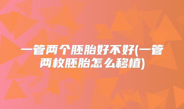 一管两个胚胎好不好(一管两枚胚胎怎么移植)