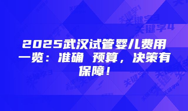 2025武汉试管婴儿费用一览:准确 预算,决策有保障!