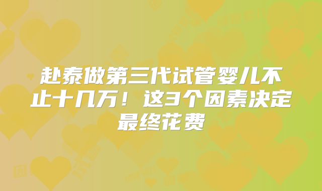 赴泰做第三代试管婴儿不止十几万！这3个因素决定最终花费