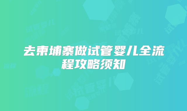 去柬埔寨做试管婴儿全流程攻略须知