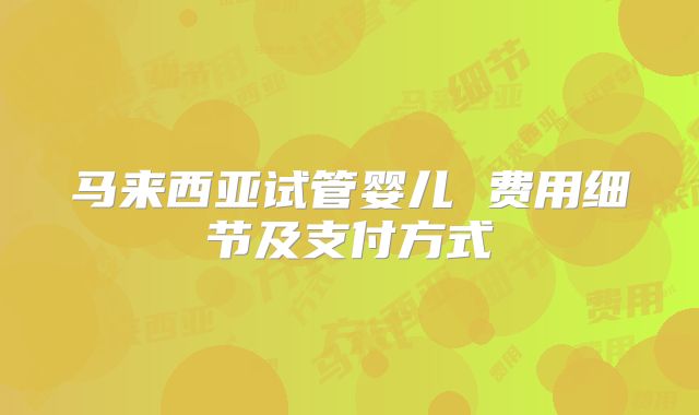 马来西亚试管婴儿 费用细节及支付方式