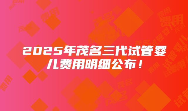 2025年茂名三代试管婴儿费用明细公布！