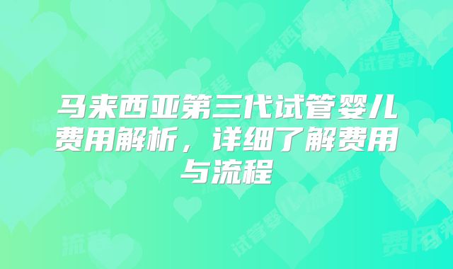 马来西亚第三代试管婴儿费用解析,详细了解费用与流程