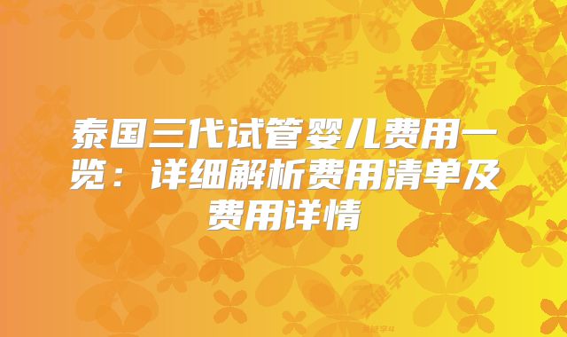 泰国三代试管婴儿费用一览:详细解析费用清单及费用详情