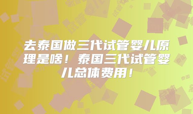 去泰国做三代试管婴儿原理是啥！泰国三代试管婴儿总体费用！