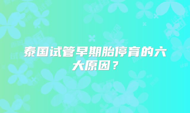泰国试管早期胎停育的六大原因？