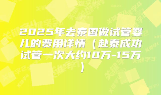 2025年去泰国做试管婴儿的费用详情（赴泰成功试管一次大约10万-15万）