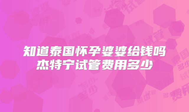 知道泰国怀孕婆婆给钱吗杰特宁试管费用多少