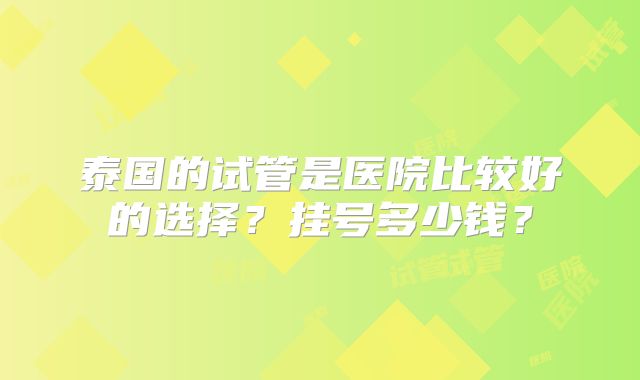 泰国的试管是医院比较好的选择？挂号多少钱？