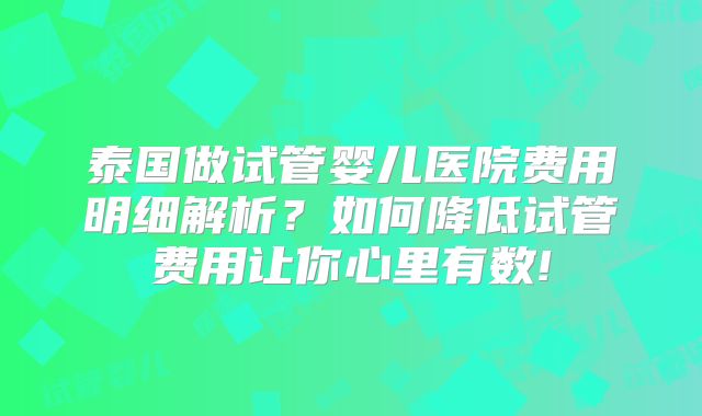 泰国做试管婴儿医院费用明细解析?如何降低试管费用让你心里有数!