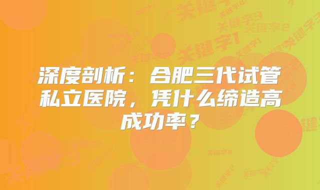 深度剖析：合肥三代试管私立医院，凭什么缔造高成功率？