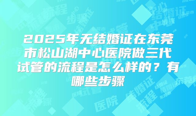 2025年无结婚证在东莞市松山湖中心医院做三代试管的流程是怎么样的？有哪些步骤