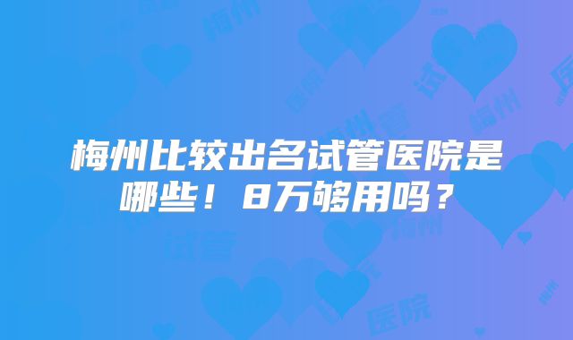 梅州比较出名试管医院是哪些！8万够用吗？