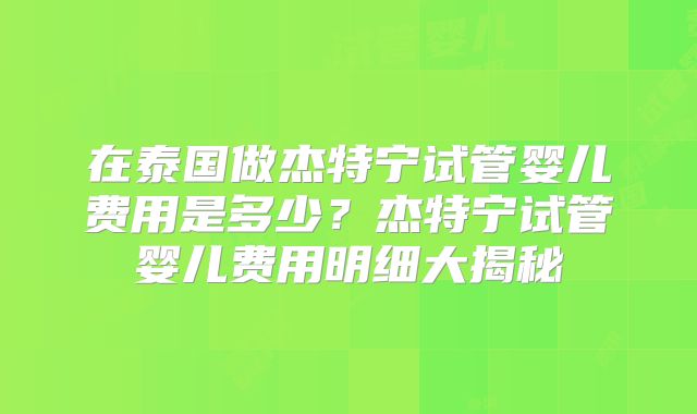 在泰国做杰特宁试管婴儿费用是多少？杰特宁试管婴儿费用明细大揭秘