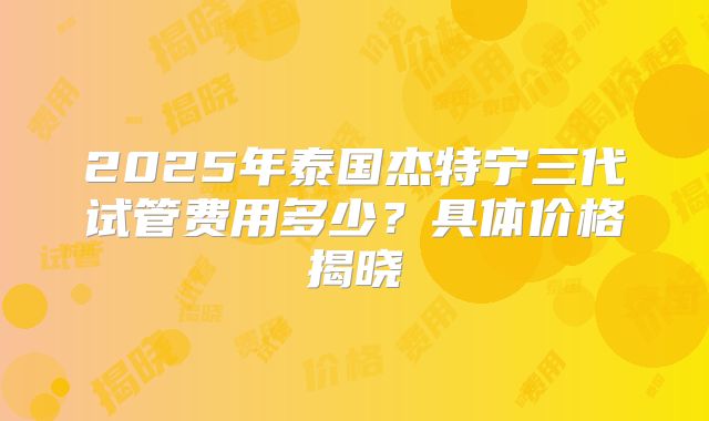 2025年泰国杰特宁三代试管费用多少？具体价格揭晓