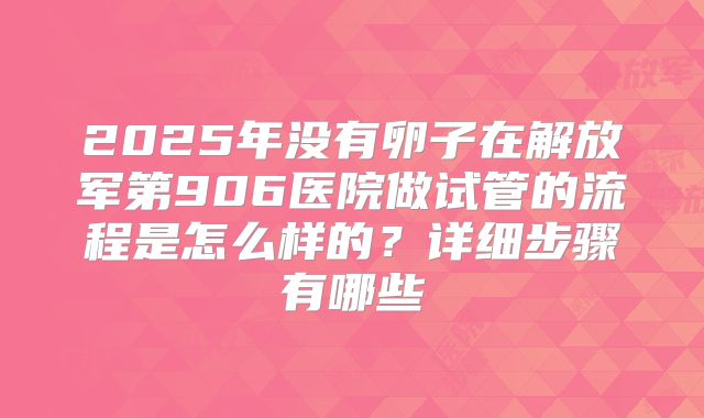 2025年没有卵子在解放军第906医院做试管的流程是怎么样的？详细步骤有哪些