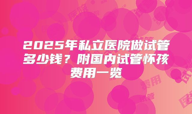 2025年私立医院做试管多少钱？附国内试管怀孩费用一览