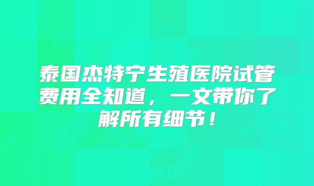 泰国杰特宁生殖医院试管费用全知道，一文带你了解所有细节！