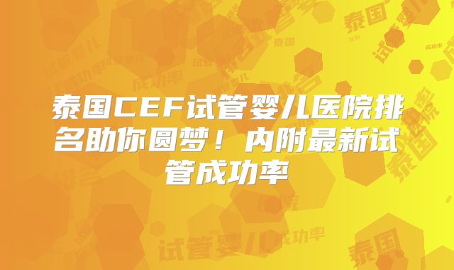 泰国CEF试管婴儿医院排名助你圆梦！内附最新试管成功率