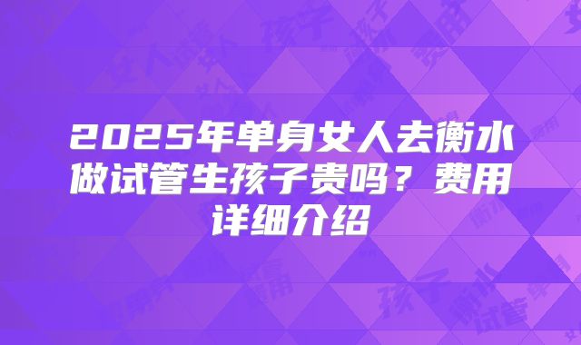 2025年单身女人去衡水做试管生孩子贵吗？费用详细介绍