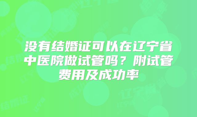 没有结婚证可以在辽宁省中医院做试管吗?附试管费用及成功率