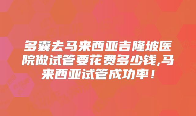 多囊去马来西亚吉隆坡医院做试管要花费多少钱,马来西亚试管成功率！